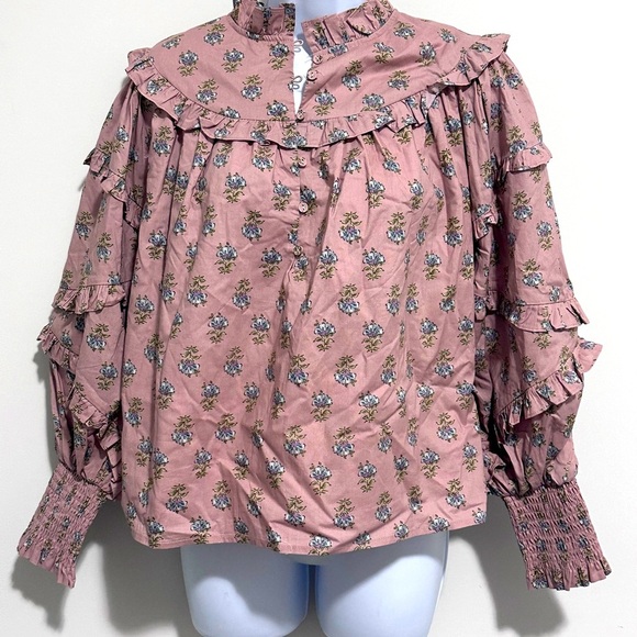 Aureum Floral and Ruffled Victorian Style Dreamy Top - Picture 2 of 9